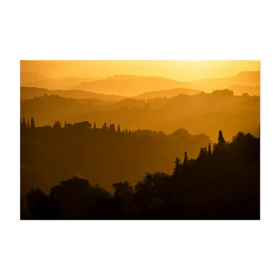 Tuscan Countryside in Autumn - Golden Layers - Tuscany Italy Photography Landscape Sunset Scenic Nature Forest Autumn Rural Unframed Wall Art Print 40 x 60 inches