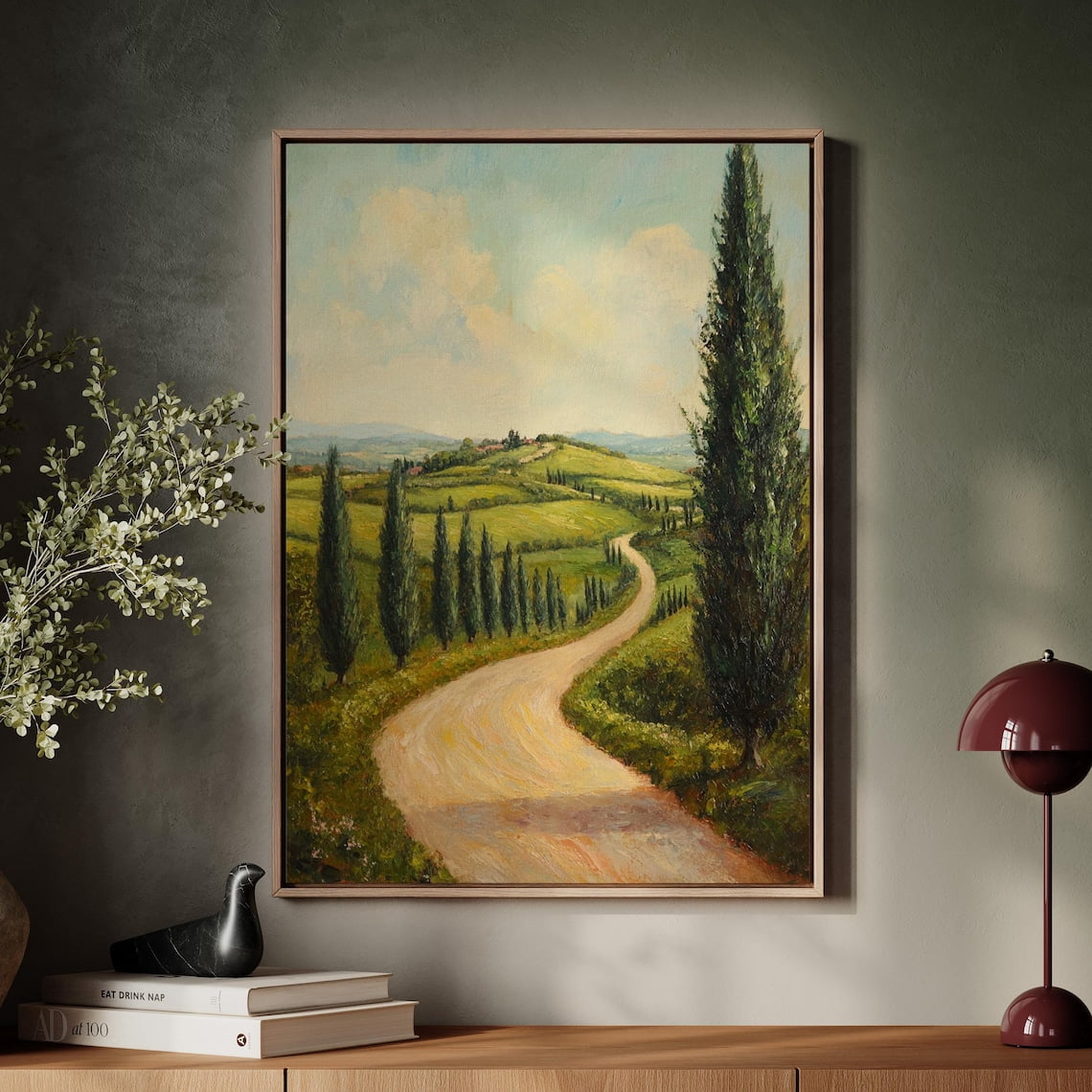 Tuscan Countryside Landscape Painting Rolling Hills And Cypress Trees — free download