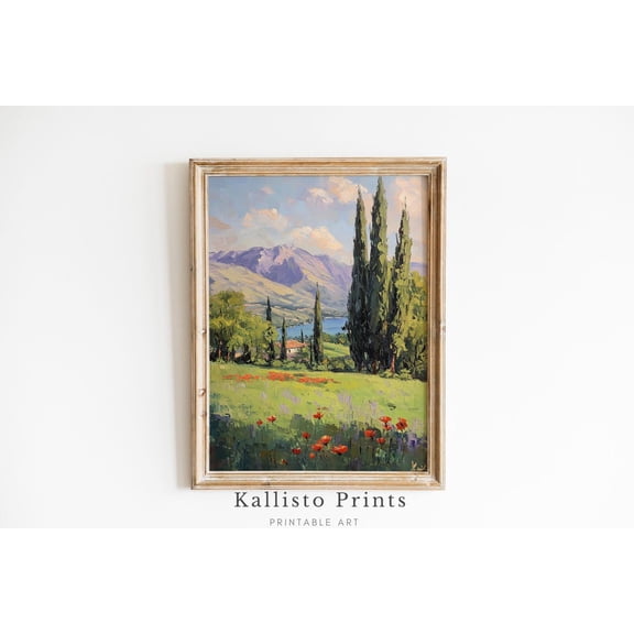 Tuscan Countryside Landscape Print Poster, Impressionist Italy Wall Art, Rolling Hills and Cypress Trees, Rustic Farmhouse Decor Print Poster, Size 24x36 UNFFRAMED F03.1.6l1916