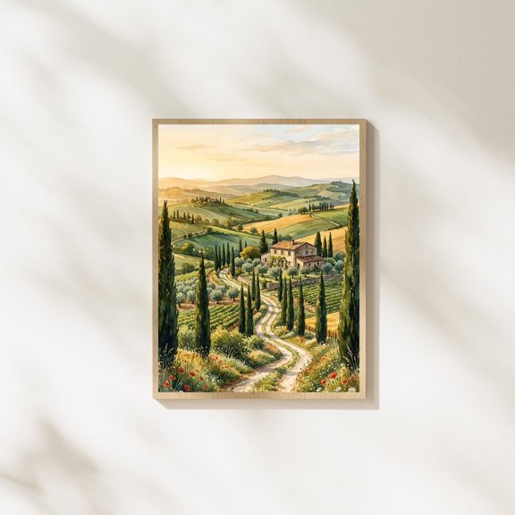 Tuscan Countryside Landscape Print, Unframed Paper Poster 8x10in