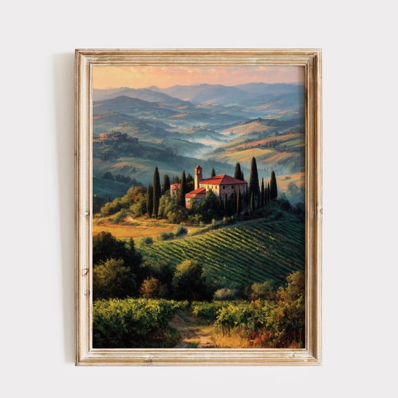 Tuscan Countryside Landscape Print, Unframed Paper Poster 8x10in