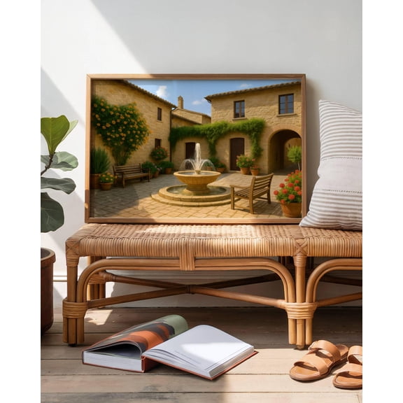 Tuscan Courtyard Fountain Print, Unframed Paper Poster 8x10in