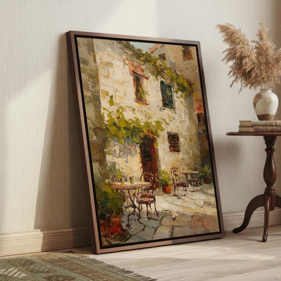 Tuscan Courtyard Impressionist Beige And Green Art, Unframed Paper Print