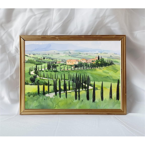 Tuscan Cypress Villa Landscape Print, Unframed Paper Poster 8x10in
