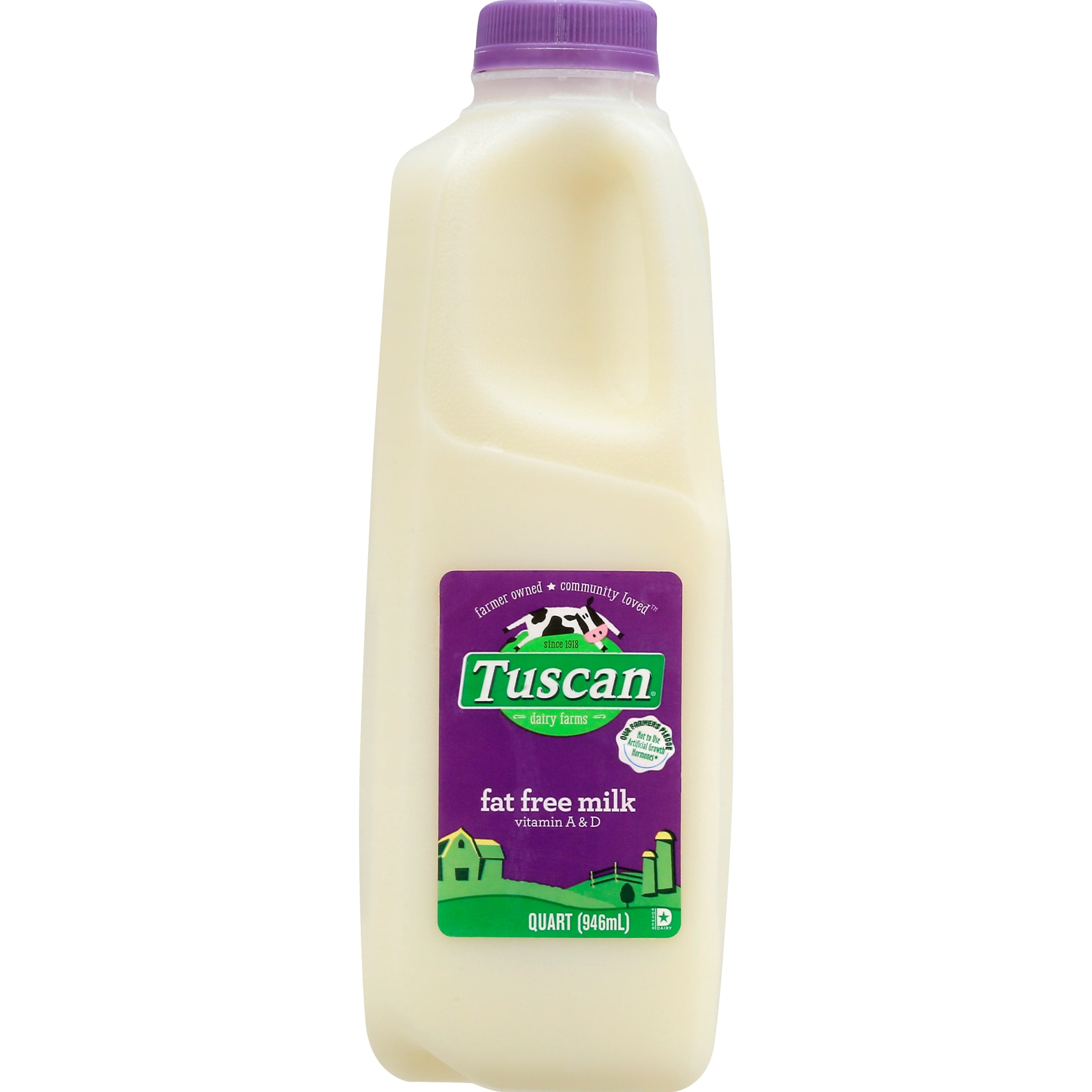 Tuscan Dairy Farms Fat Free Milk with Vitamin A and Vitamin D, Skim Milk Quart 1 Milk Bottle