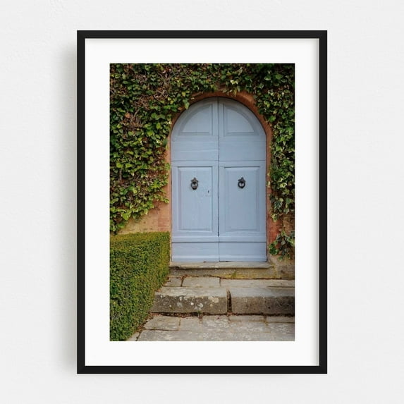 Tuscan Door - Tuscany Italy Photography Architecture Rustic Garden Botanical Farmhouse Vintage Black Framed Wall Art Print 20 x 30 inches