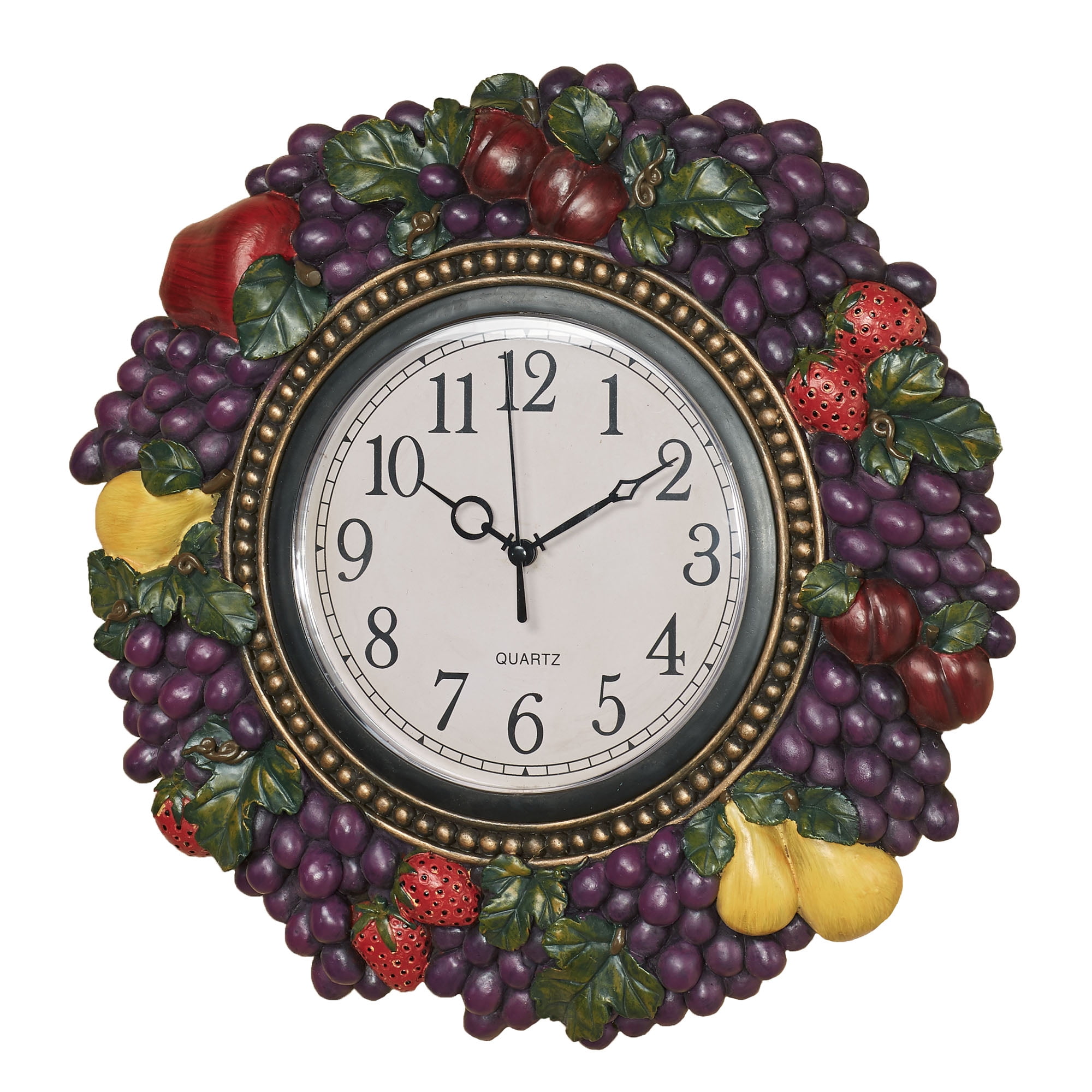 Tuscan Fruit Grapes Kitchen Dining Wall Clock Multi Jewel