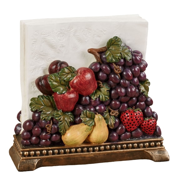 Tuscan Grape Strawberry Apple Pear Fruit Kitchen Dining Room Table Napkin Holder Dispenser