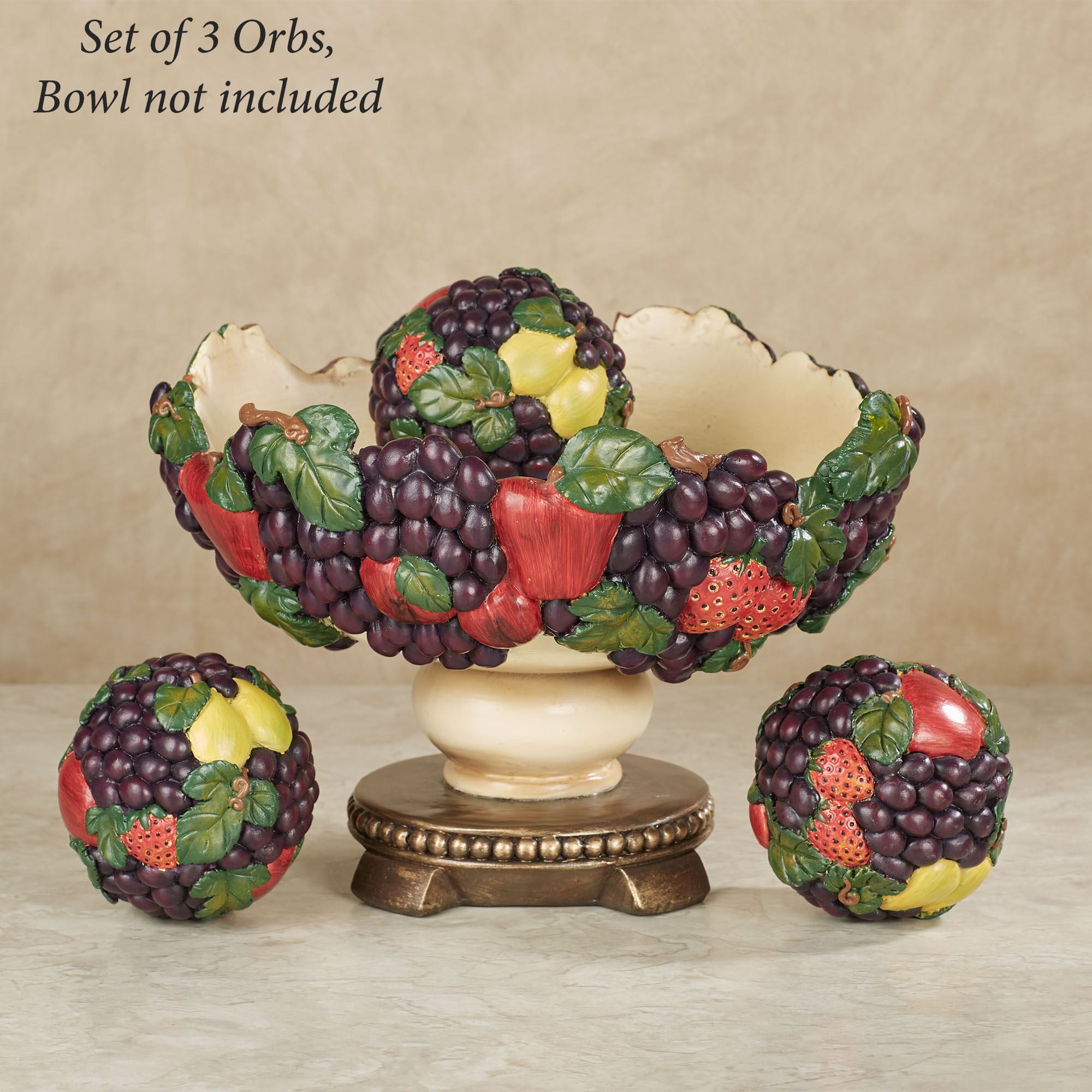 Tuscan Grape Strawberry Apple Pear Fruit Orbs Sphere Balls 4 inches