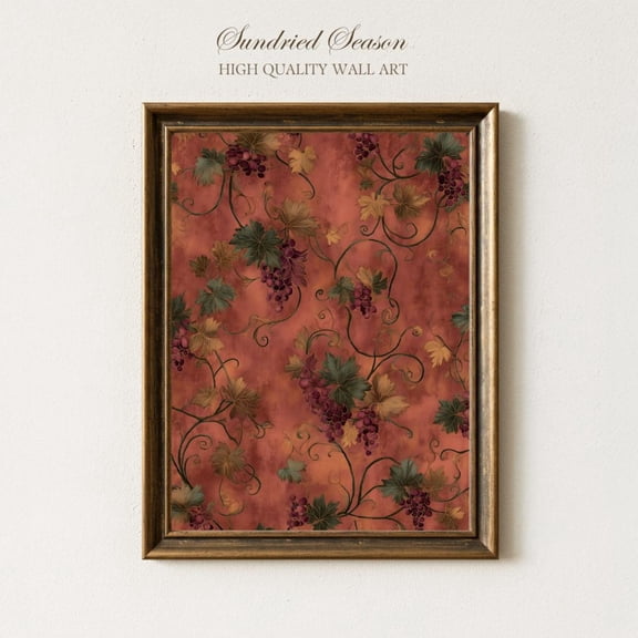 Tuscan Grapevine Wall Art Wine Kitchen Decor Rustic Italian Vineyard, Unframed Paper Poster 8x10in