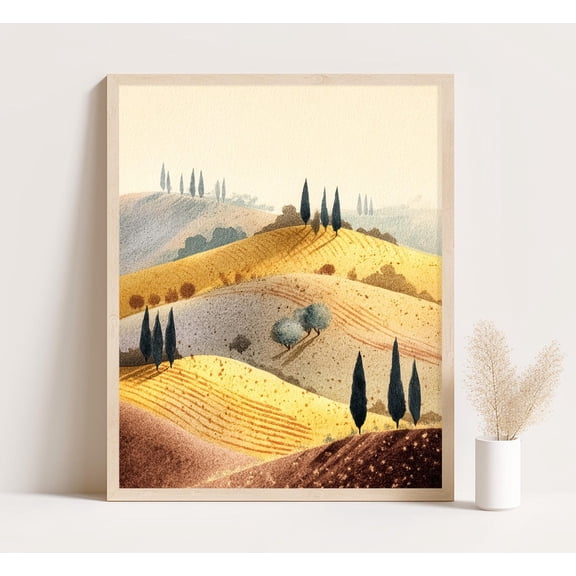 Tuscan Hills Golden Countryside Print, Unframed Paper Poster 8x10in