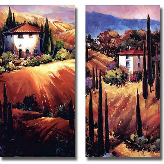 Tuscan Hills & Golden Tuscany by O Toole Premium Stretched Canvas Wall Art Set - 2 Piece