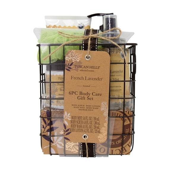 Tuscan Hills Body Care Gift Set with Shower Caddy, French Lavender Scent, 6 Piece