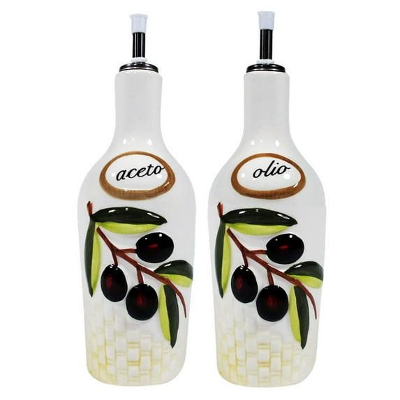 Tuscan Italian Oil and Vinegar Dispenser Set Ceramic Decor for Kitchen 2 Piece