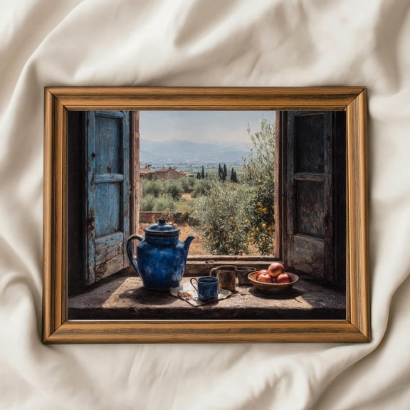 Tuscan Kitchen Window Landscape Print, Unframed Paper Poster 8x10in