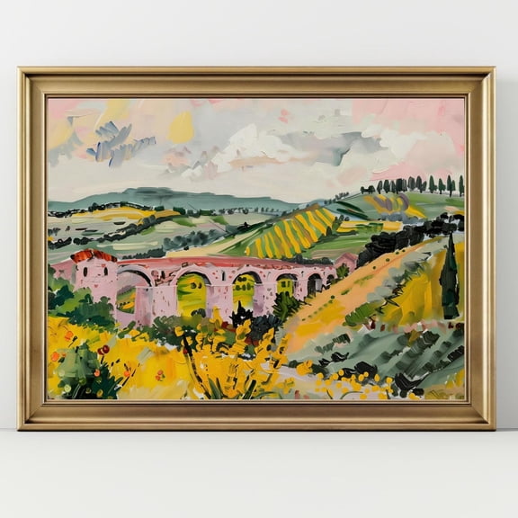 Tuscan Landscape Wall Art Print Italian Countryside Vineyard Hills Farmhouse Decor