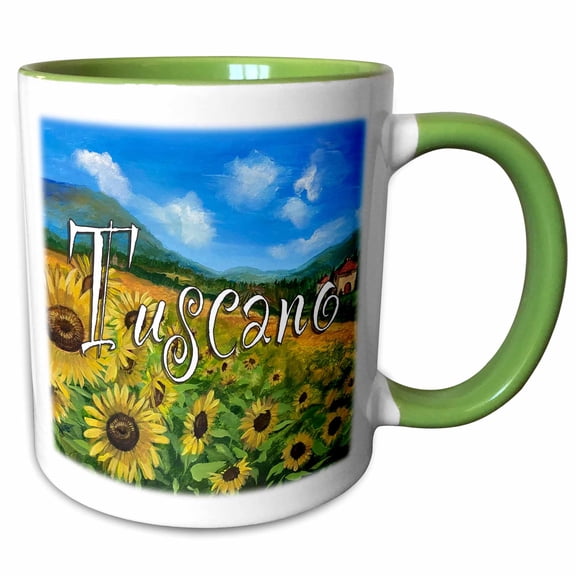 3drose, Tuscan Landscape with Tuscano Text, 11oz Two-tone Green Mug