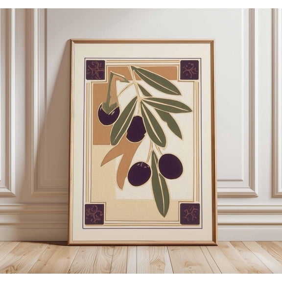 Tuscan Olive Branch Botanical Kitchen Poster, Unframed Paper Poster 8x10in