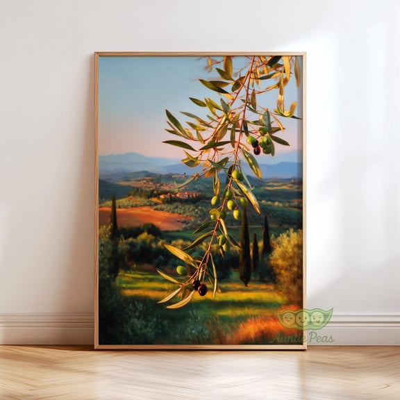 Tuscan Olive Branch Mediterranean Country Kitchen Decor Rustic Botanical Warm Countryside Landscape, Unframed Poster