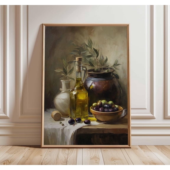 Tuscan Olive Oil Still Life Art Print Rustic Kitchen Decor