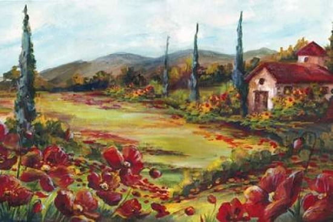 Tuscan Poppy Landscape Canvas Art - Tre Sorelle Studios (12 x 18)