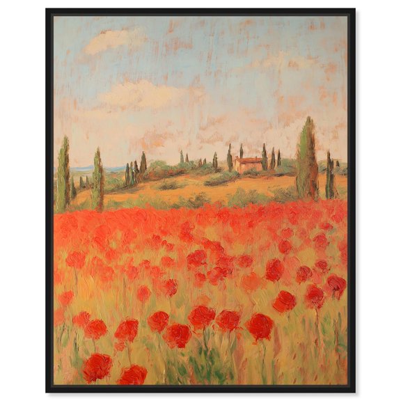 Tuscan Red Blooms Canvas Vintage Farmhouse by Art Remedy, Black Frame, 16" x 20"