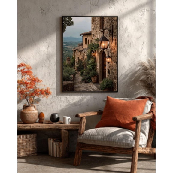 Tuscan Stone House Lantern Print, Unframed Paper Poster 8x10in