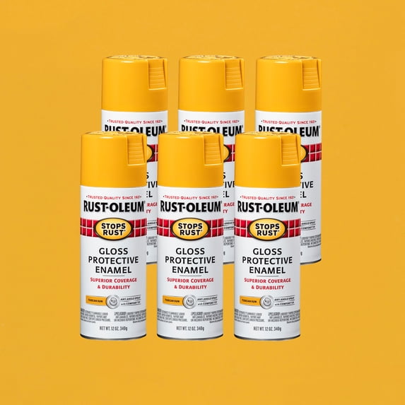 Sun Protection Paint 6 Pack, Tuscan Sun, Rust-Oleum Stops Rust Gloss Protective Enamel Spray ...