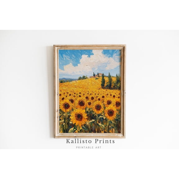 Tuscan Sunflower Field Print Poster Wall Art Italian Countryside , Rustic Landscape , Bright Kitchen or Farmhouse1180, Size 16x24 UNFFRAMED F03.1.6l2786