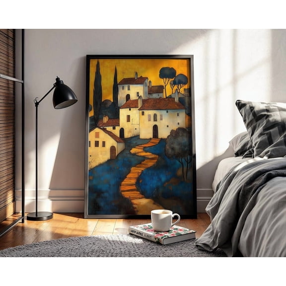 Tuscan Sunset Poster Wall Art, Mediterranean Village Warm Rustic Interiors UNFRAMED Poster, Wall Art for Decor, Present, 8x12