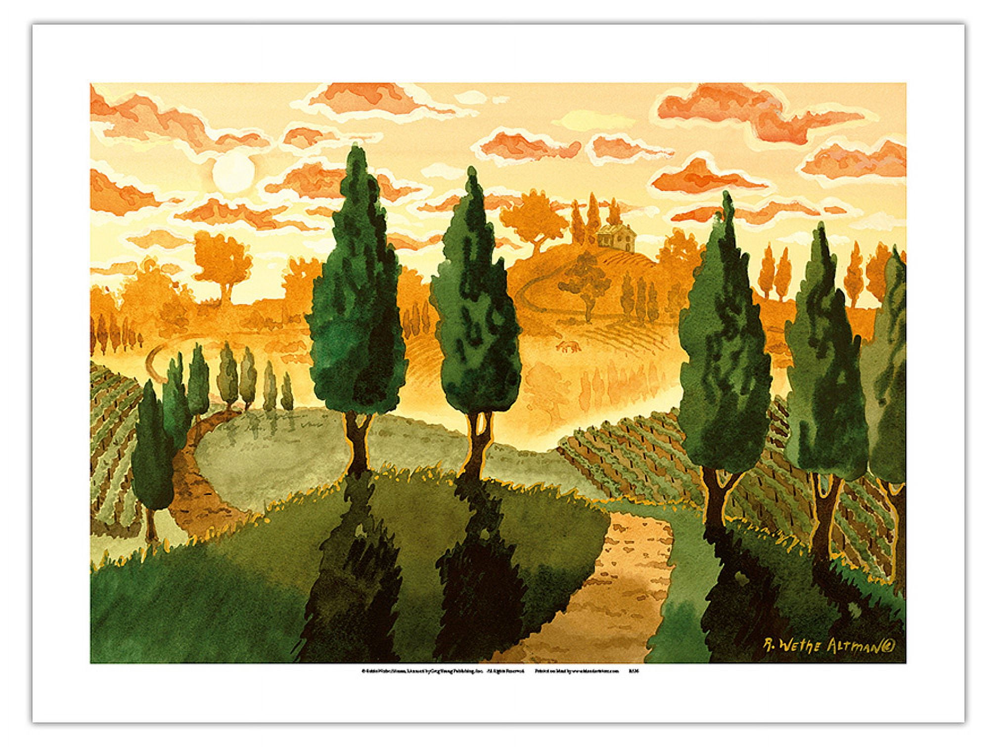 Tuscan Sunset - Tuscany Italy - Italian Vineyards Cypress Trees