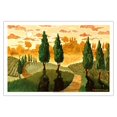 thumbnail image 1 of Tuscan Sunset - Tuscany Italy - Italian Vineyards Cypress Trees - From an Original Watercolor Painting by Robin Wethe Altman - Fine Art Matte Paper Print (Unframed) 30x44in, 1 of 4