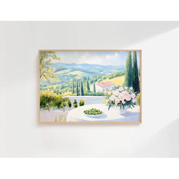 Tuscan Terrace Countryside Print, Unframed Paper Poster 8x10in