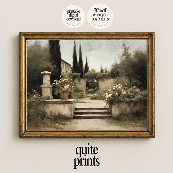 Tuscan Villa Garden Print, Unframed Paper Poster 8x10in