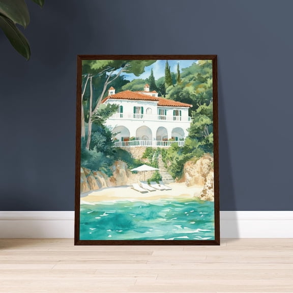 Tuscan Villa Italy Seaside Print, Unframed Paper Poster 8x10in