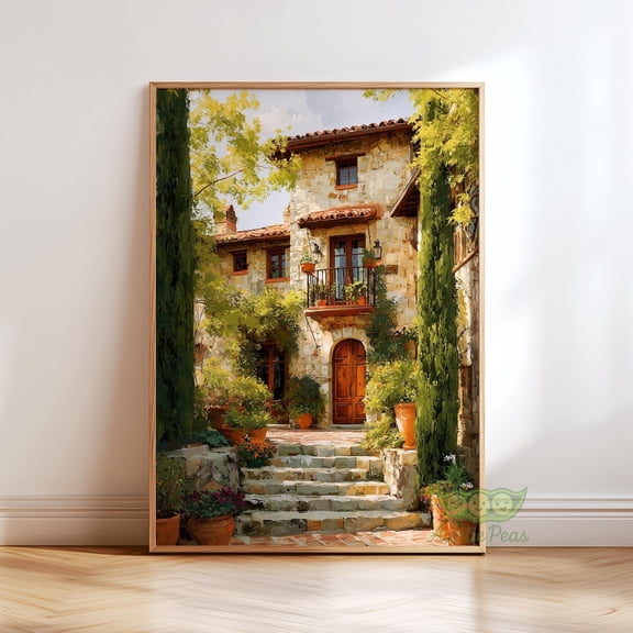 Tuscan Villa Mediterranean Countryside Poster, Unframed Paper Poster 8x10in