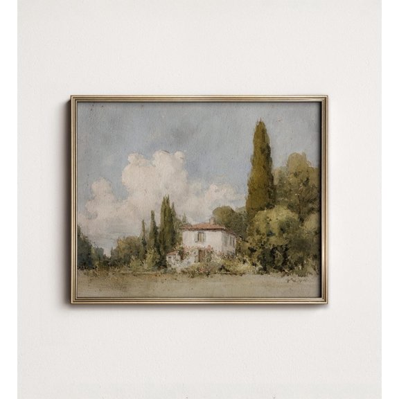 Tuscan Villa Rustic Landscape Print, Unframed Paper Poster 8x10in