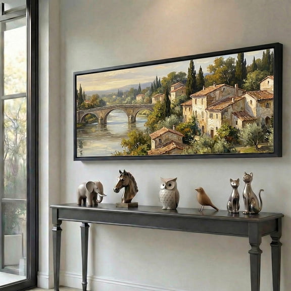 Tuscan Village Bridge Wall Art, Unframed Paper Poster 8x10in