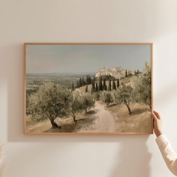 Tuscan Village Cypress Landscape Poster, Unframed Paper Poster 8x10in