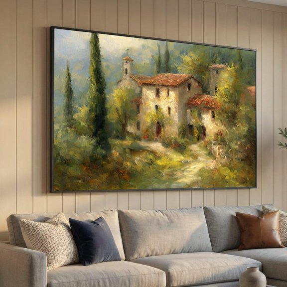 Tuscan Village Landscape Print, Unframed Paper Poster 8x10in