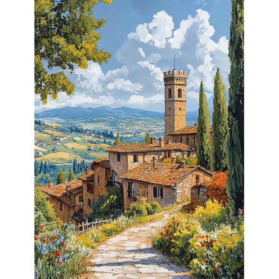 Tuscan Village Landscape Wall Art/Canvas Painting Suitable for Living Room Bedroom Dining Room Office Hotel Decoration and More.