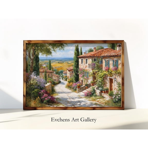 Tuscan Village Rustic Landscape Print, Unframed Paper Poster 8x10in