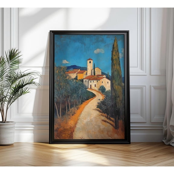 Tuscan Village Rustic Landscape Print, Unframed Paper Poster 8x10in