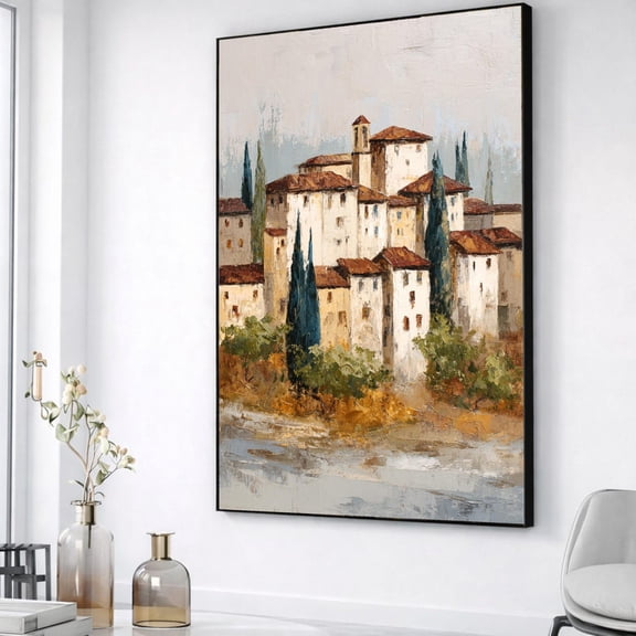Tuscan Village Scene Art, Unframed Paper Poster 8x10in