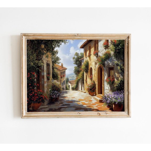 Tuscan Village Street Scene Print, Unframed Paper Poster 8x10in