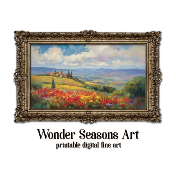 Tuscan Village Summer Flowers Print, Unframed Paper Poster 8x10in