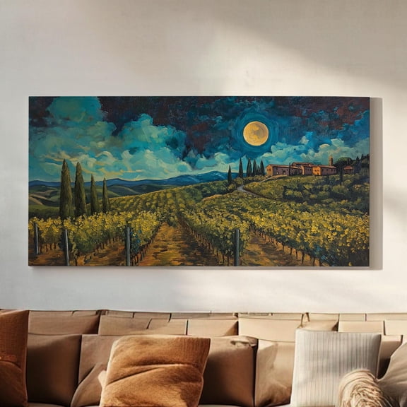 Tuscan Village Vineyard Midnight Print, Unframed Paper Poster 8x10in