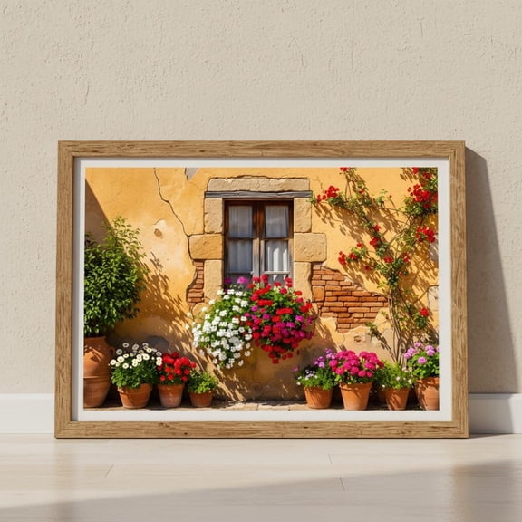 Tuscan Village Window Art Print, Unframed Paper Poster 8x10in