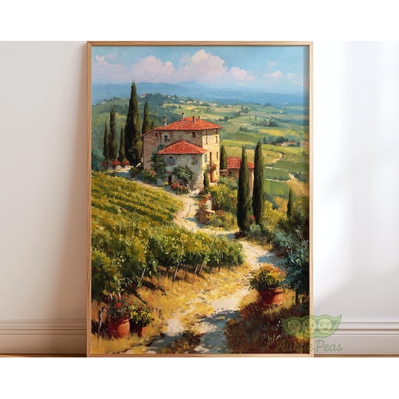 Tuscan Vineyard Italian Countryside Wall Art Print, Unframed Paper Poster 24x36in