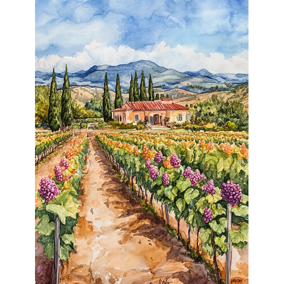 Tuscan Vineyard Landscape Canvas Print/Wall Art Suitable for Living Room Bedroom Dining Room Kitchen Office and Hallway Decoration.